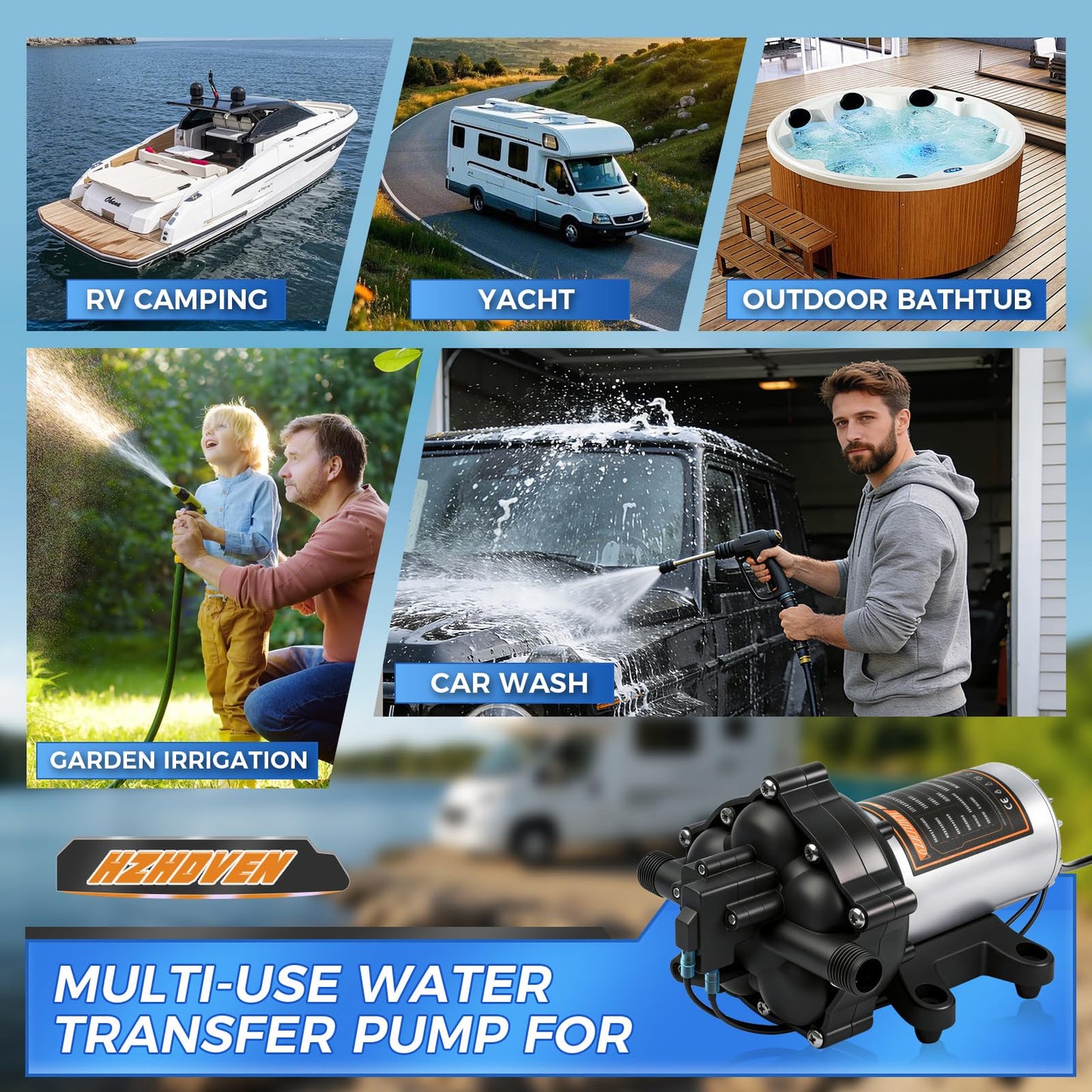 Upgraded 110V AC Fresh Water Pump, 7GPM 70PSI, Five Chamber Self-Priming Diaphragm Pump with Heavy Duty Pressure Switch & Strainer for RV, Marine，Home Water System, Irrigating & Industrial Settings