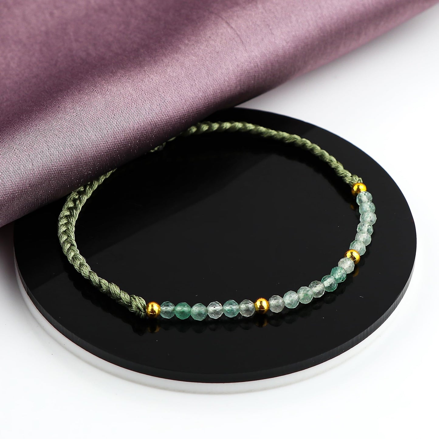 GEMSYMPHONY Green Strawberry Quartz Gemstone Beads Braided Bracelet – 3.5mm Natural Stone Beads, Handmade Adjustable Braided Rope Bracelet, Healing Crystal Jewelry for Men & Women, Unisex Boho Gift