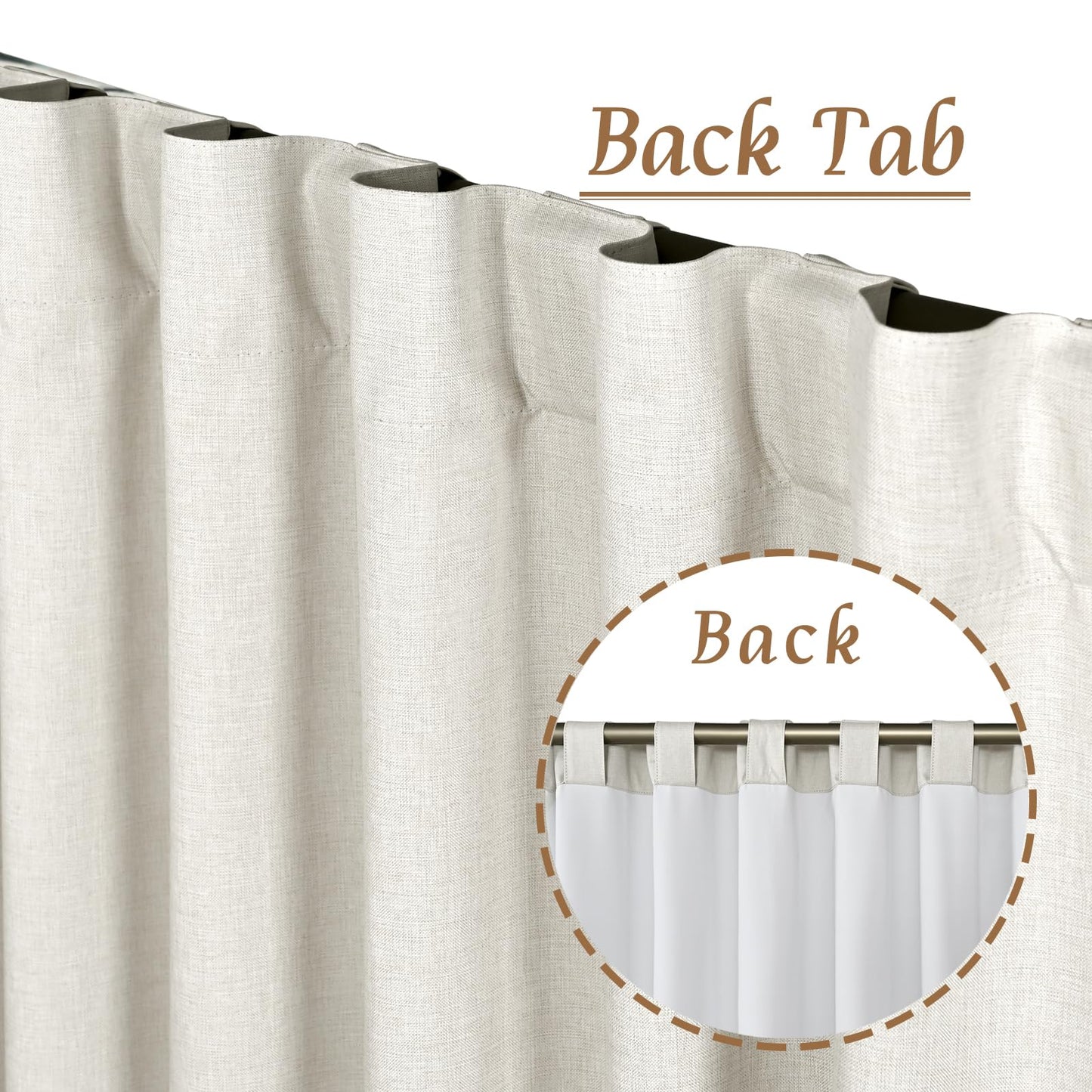 LAMIT 100% Blackout Natural Polyester Curtains, 63 Inches Linen Textured Thermal Bedroom Curtains Back Tab and Rod Pocket Neutral Panels with White Liner for Farmhouse, 2 Panels, 52 x 63 Inch, Ivory