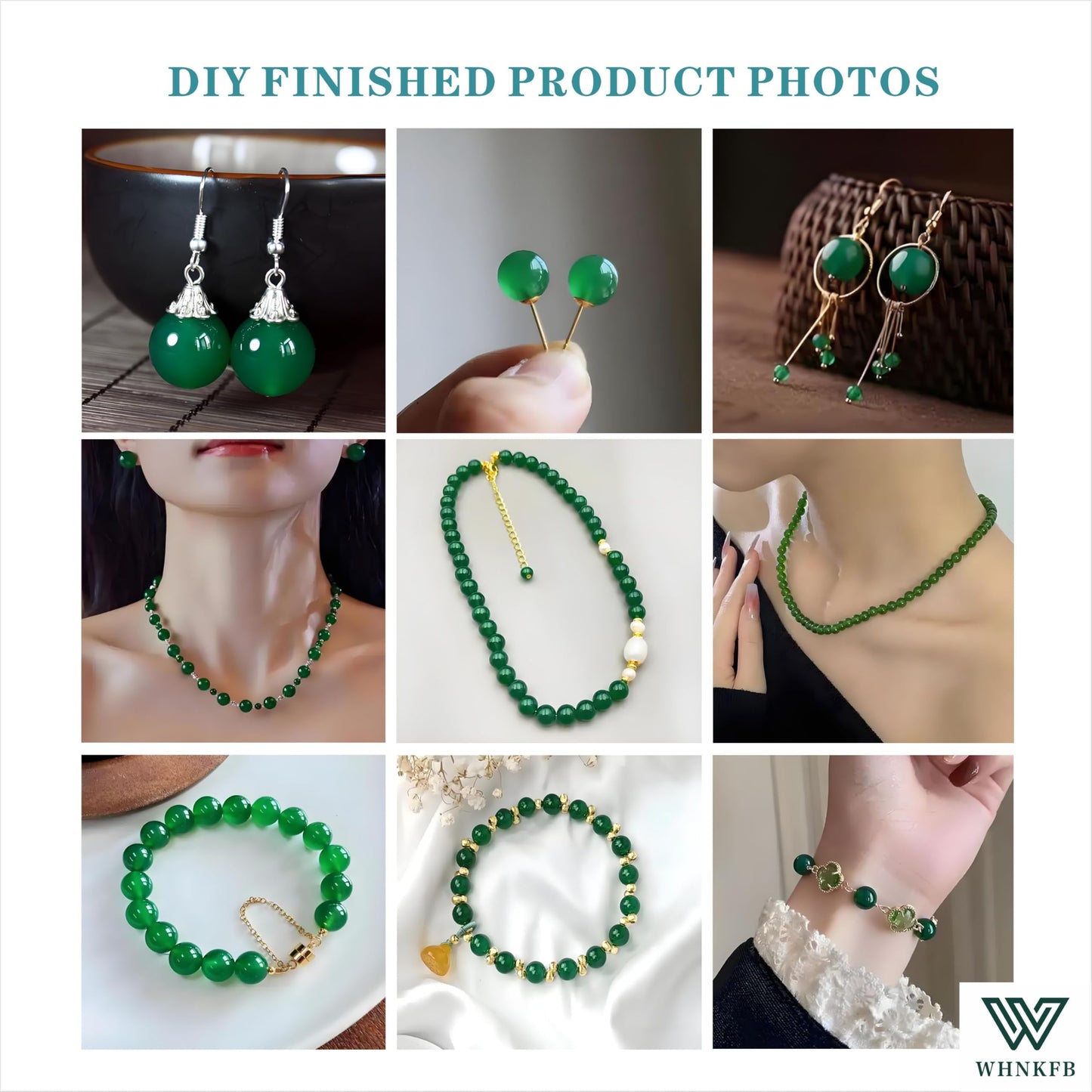 WHNKFB 10mm 50PCS Natural Green Agate Round Beads, Banded Loose Stone Beads for Jewelry Making Craft - 4mm 6mm 8mm 10mm Options with Free Elastic Cord