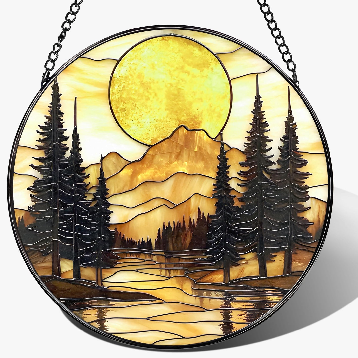 8-Inch Stained Glass Ornament, Stained Glass Window Hanging, Window Hanging Decor Suncatcher, Mountain Sunset Ornament | Holiday, Mother’s Day, Housewarming | Gifts for Nature Lovers, Friend & Family