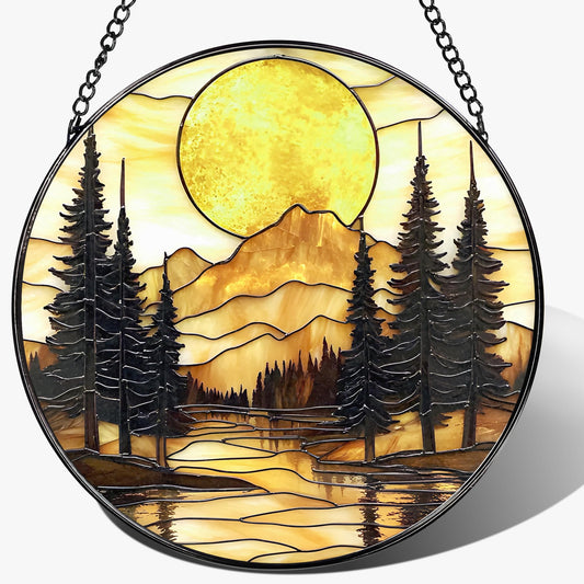 8-Inch Stained Glass Ornament, Stained Glass Window Hanging, Window Hanging Decor Suncatcher, Mountain Sunset Ornament | Holiday, Mother’s Day, Housewarming | Gifts for Nature Lovers, Friend & Family