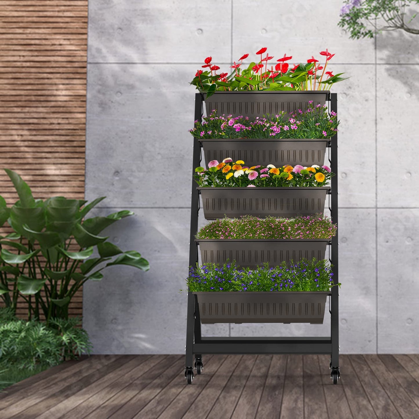 TOREVSIOR 5-Tier Vertical Raised Garden Bed, Vertical Garden Planter with Water Drainage, Elevated Garden Bed for Vegetables Flowers Herbs Indoor Outdoor