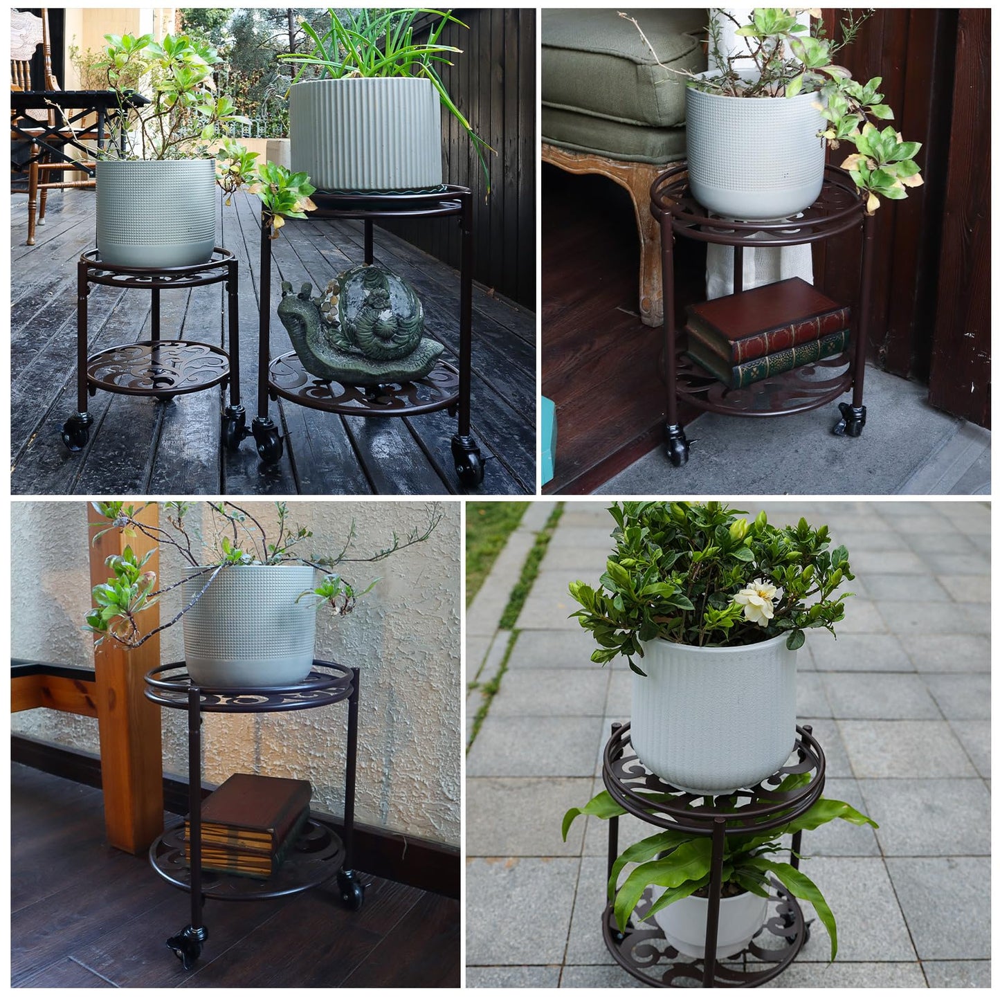 Rioneta Rolling Plant Stand with Wheels – 2 Tier Heavy Duty Flower Pot Holder for Indoor & Outdoor, Easy Move Cart for Balcony, Patio, Garden, 165 lbs Capacity 2 Pack Coffee