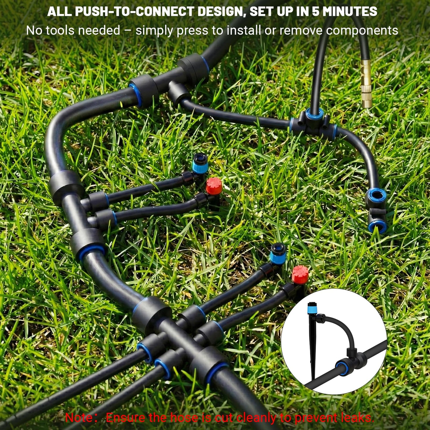 230FT Drip Irrigation Kit with Quick Connect PE Tubing, Automatic Garden Watering Sprinkler System, 2026 Upgraded Water-Saving Design with 3 Adjustable Misting Emitters, Greenhouse & Raised Bed
