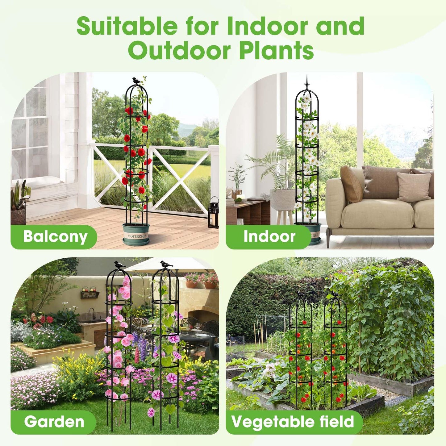 2026 Updated Garden Obelisk Trellis for Climbing Plants Outdoor, 76inch Tomato Cage, Rose, Flowers, Grape, Pea, Cucumber Trellis, Rustproof Plastic Coated Metal Plant Support Trellis for Potted Plants