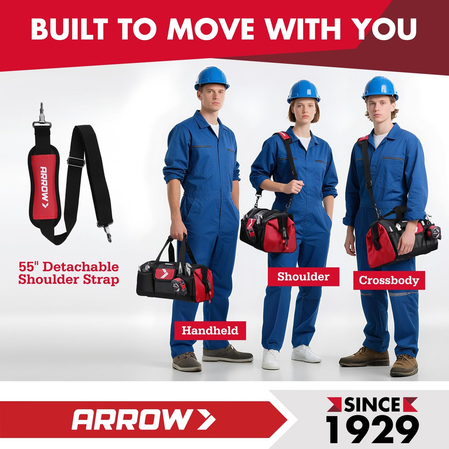 ARROW 16" Tool Bag Organizer with Anti-Slip Feet, Tool Bags for Men Heavy Duty, Wide Open Mouth, Large Capacity with 13 Pockets, Portable Toolbag for Electrician Mechanic Plumber HVAC