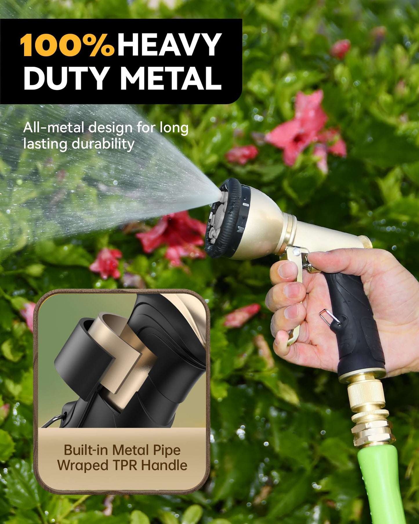 RAINPOINT Garden Hose Nozzle, 9 Spray Patterns Hose Sprayer Nozzle, Heavy Duty Metal Water Hose Nozzle, Adjustable Hand Sprayer, Watering Plants and Lawn, Pet Showering (Nozzle, Gray)