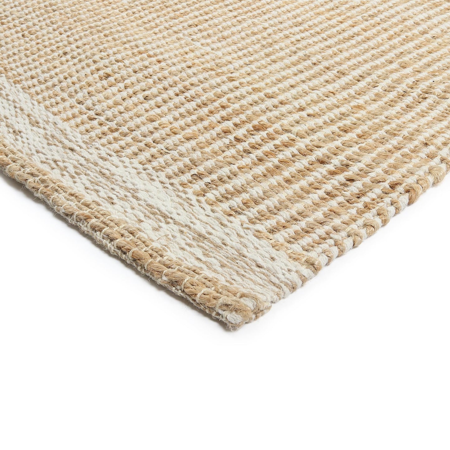 RUSVILLA 8x10 feet Natural Jute & Wool Area Rug,– Handwoven Mini Check Natural Fiber Rug with 4" Border, Neutral Boho Farmhouse Rug for Living Room,Dining Room,Bedroom | 0.6" Pile (8' x 10')
