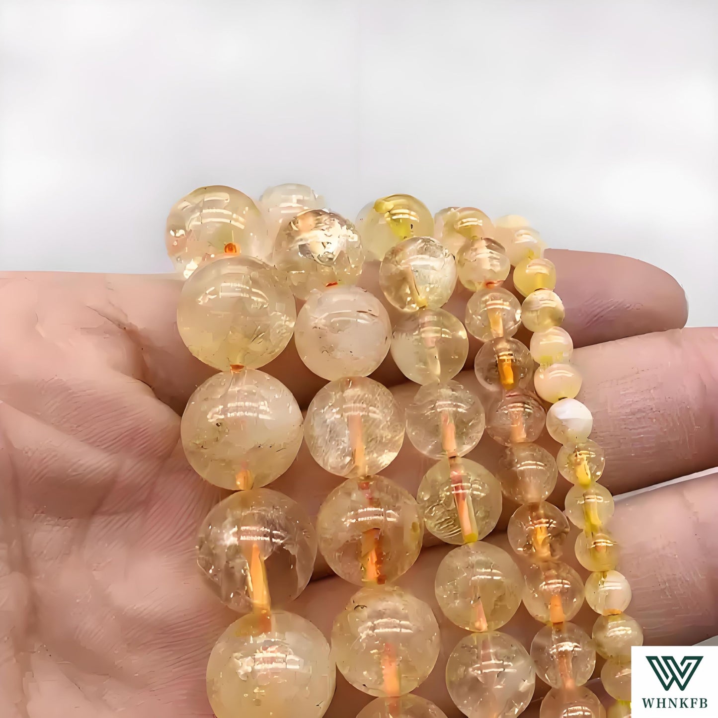 WHNKFB 8mm 50PCS Natural Citrine Round Beads, Smooth Polished Loose Yellow Crystal Beads for Jewelry Making Craft - 4mm 6mm 8mm 10mm Options with Free Elastic Cord