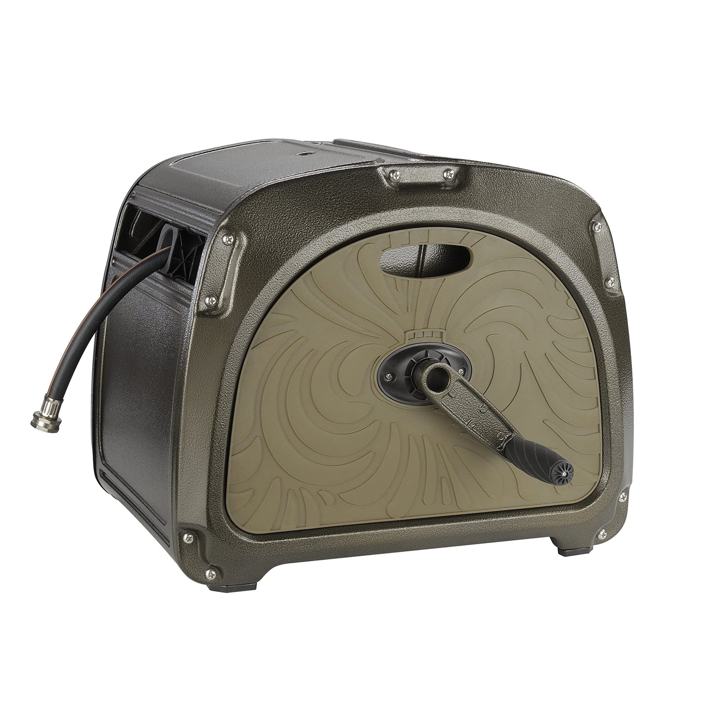 Giraffe Tools SW5 Metal Hose Reel Box, Heavy Duty Garden Hose Storage Reel Hideaway, Crank Handle, 100ft 5/8" Hose, Green