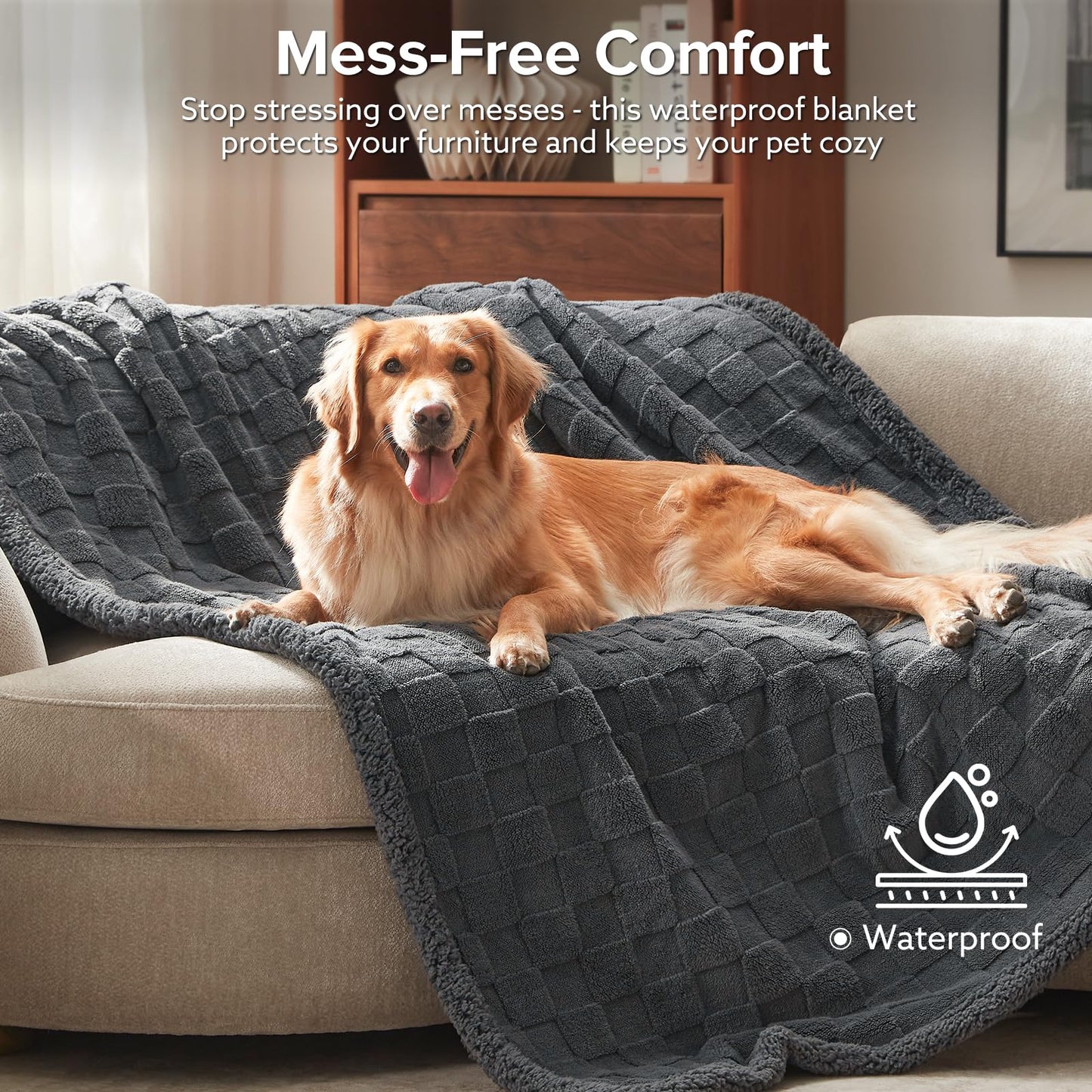 GASUR Waterproof Dog Blankets for Large Dogs, Dog Blanket for Couch Bed, Fleece Pet Blanket for Furniture Sofa Protector, Soft Pet Throw Blankets for Crate Car Outdoor, Washable, 50"x60",Grey