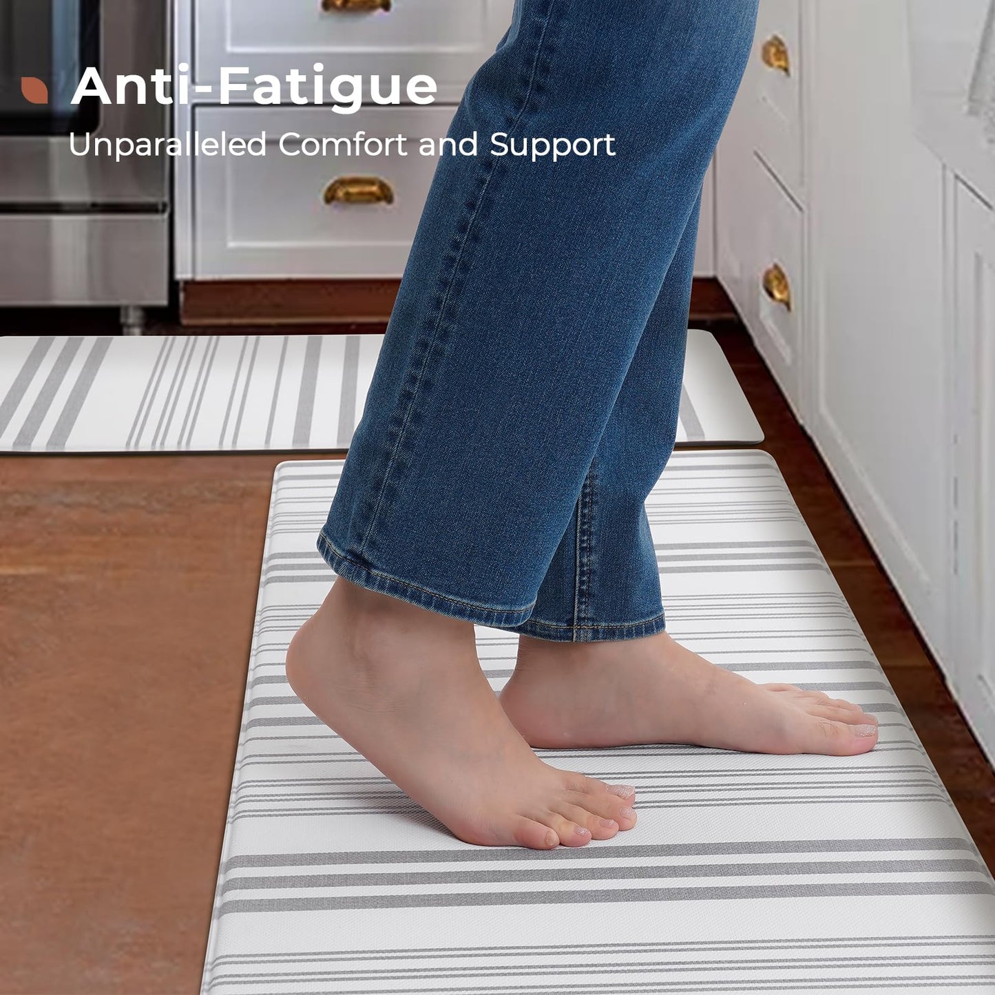 FRESHMINT Farmhouse Stripe Anti-Fatigue Kitchen Mat Set of 2, Cushioned Foam Kitchen Mats for Floor, Waterproof Non Slip Comfort Mat, Modern Kitchen Rug for Kitchen Decor, Sink, Laundry, Office