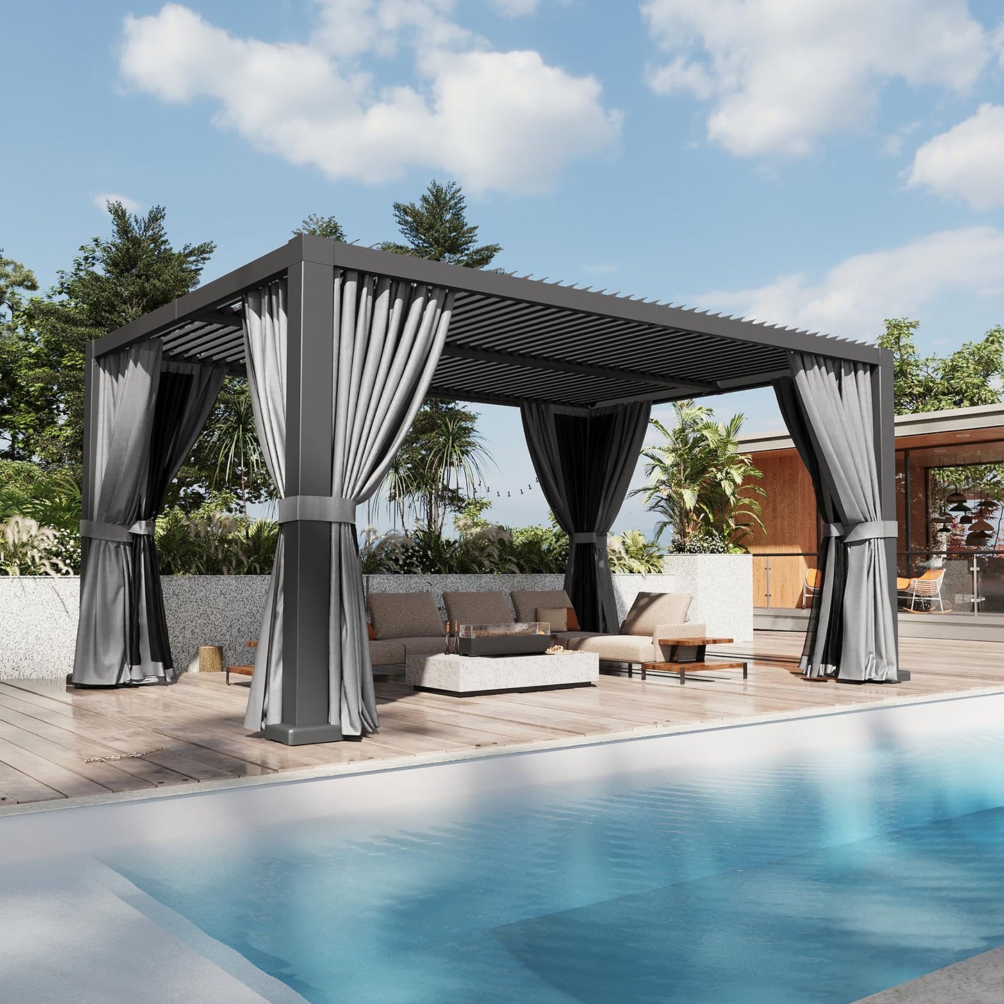 Aoxun Louvered Pergola 12' x 16' Outdoor Aluminum Pergola with Adjustable Top for Decks, Gardens and Backyards, Gray