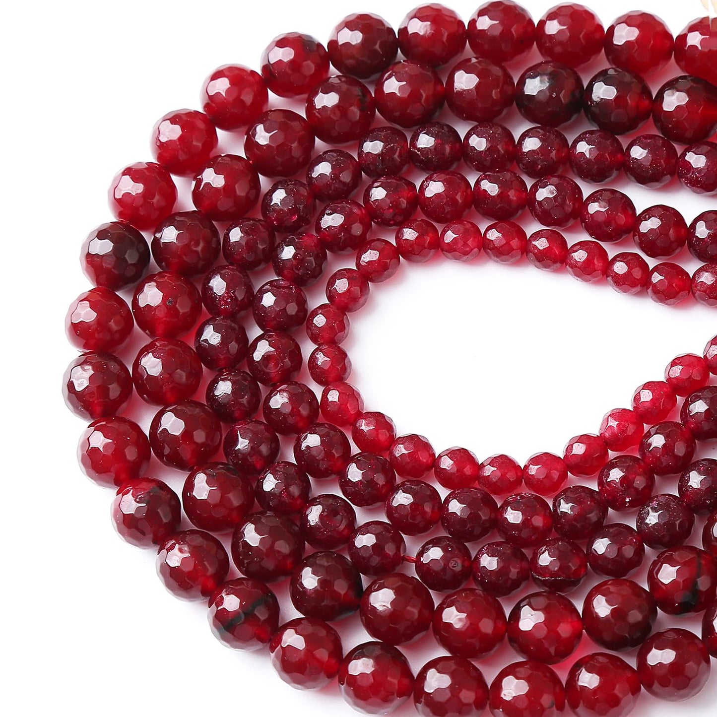 36pcs 10mm Faceted Red Jade Gemstone Beads Natural Stone Round Loose Spacer Beads for Jewelry Making DIY Bracelet Necklace 1 Strand 15inch