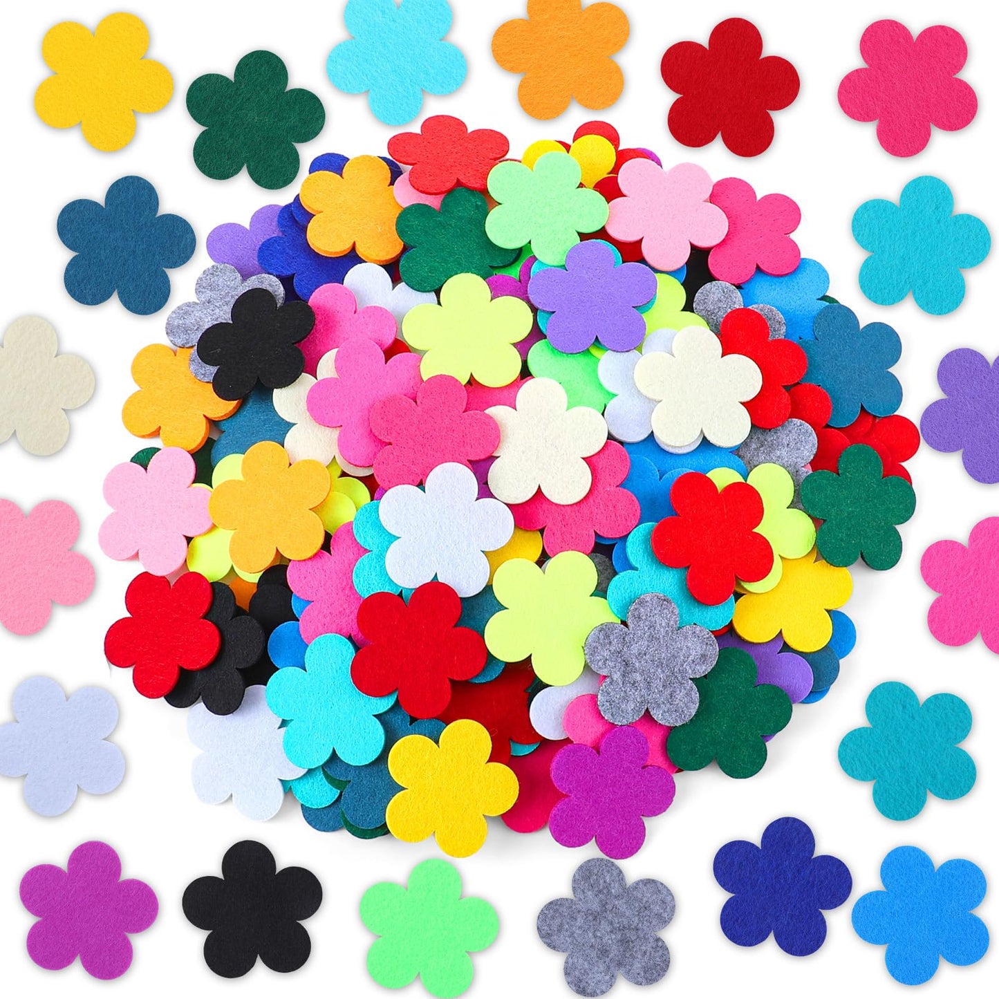FuWeave 200 Pcs Colorful Felt Flower Die Cut Embellishment Multicolor Fabric Embellishments 2.2 Inch Felt Pads Appliques for Spring Summer Home Classroom Wall Craft Project