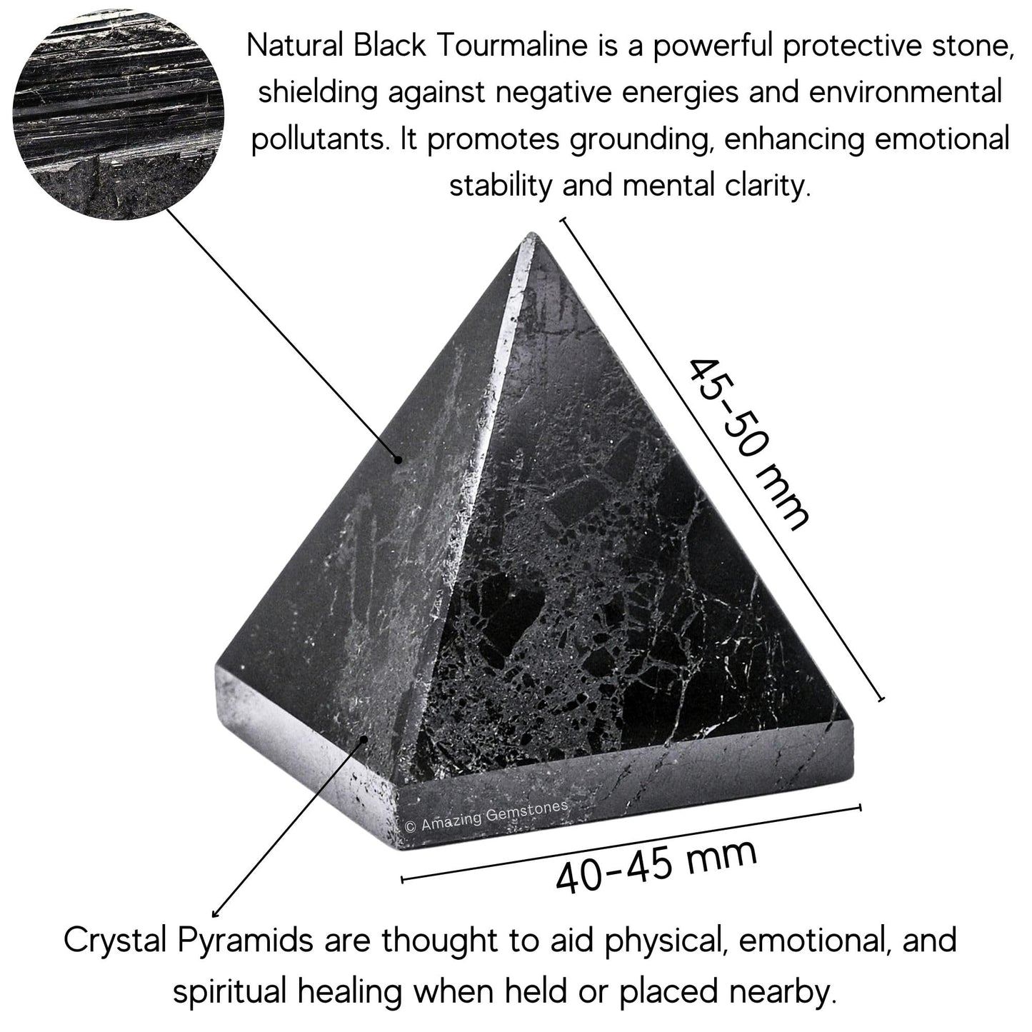Amazing Gemstone Natural Black Tourmaline Pyramid Crystal Healing Stones - 2" Great Pyramid Figurine of Natural Stone Pyramid for Meditation, Reiki, Chakra Balancing and Crystal Pyramids Grid
