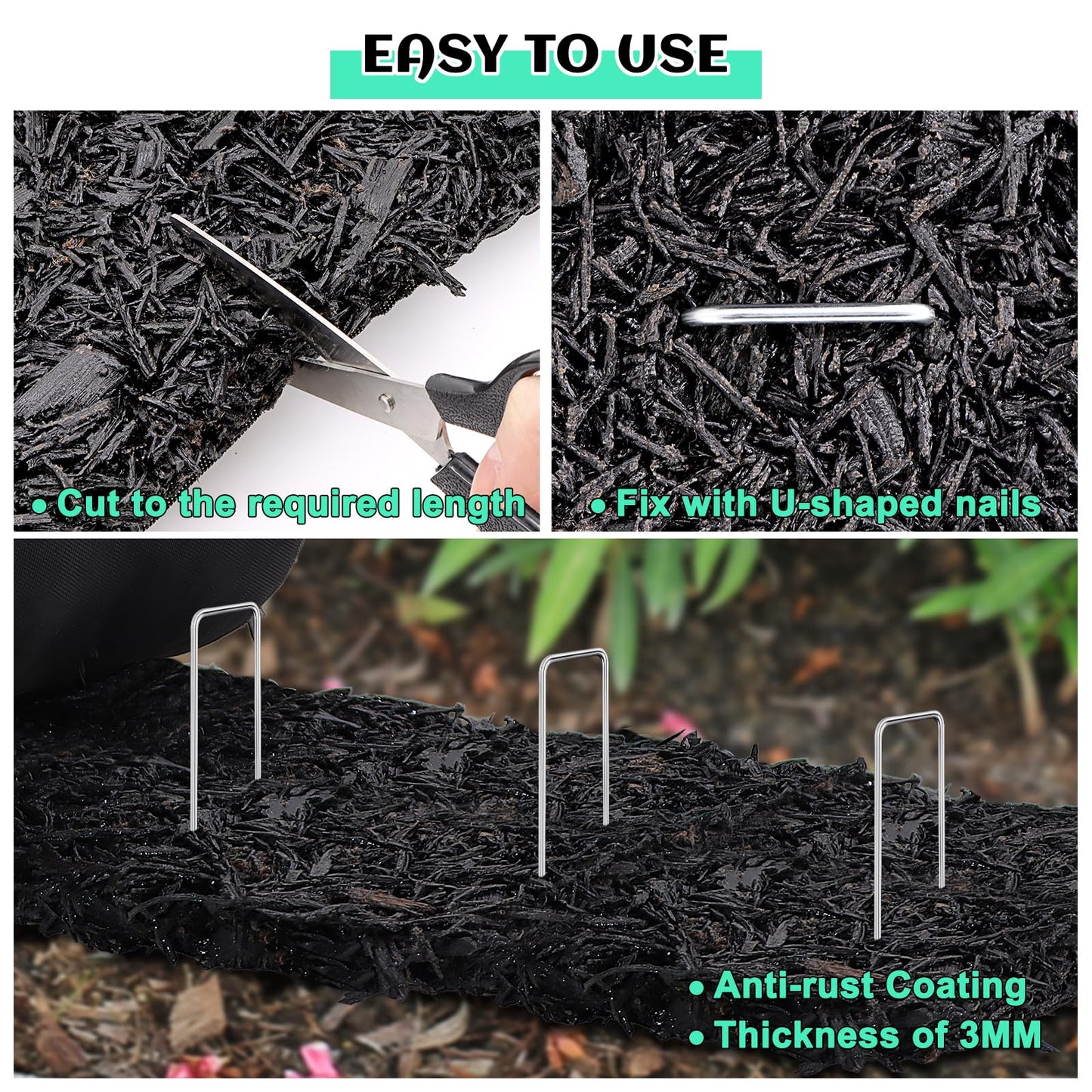 2 Pack 10 Ft Long Rubber Mulch for Landscaping Garden Mulch Black Roll Rubber Mulch Mat Natural-Looking Edging Border Cuttable Reduced Weed Growth Organic Soil Fertilizer Bed Liner for Garden