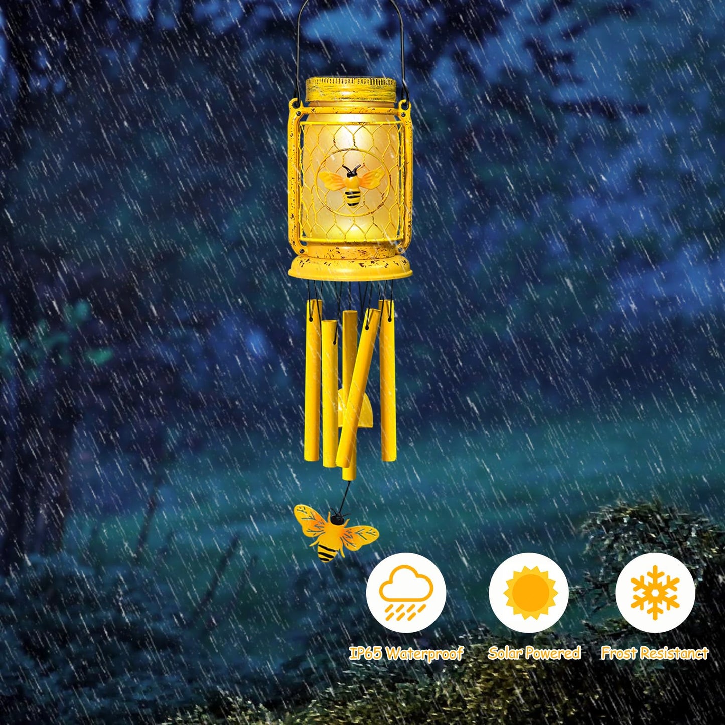 Vcdsoy 2 Pack Solar Bee Wind Chimes for Outside for Mom Women Grandma,Solar Bee Mason Jar Wind Chime Light Unique Hanging Wind Chimes Outdoor,IP65 Waterproof, for Yard Garden Terrace