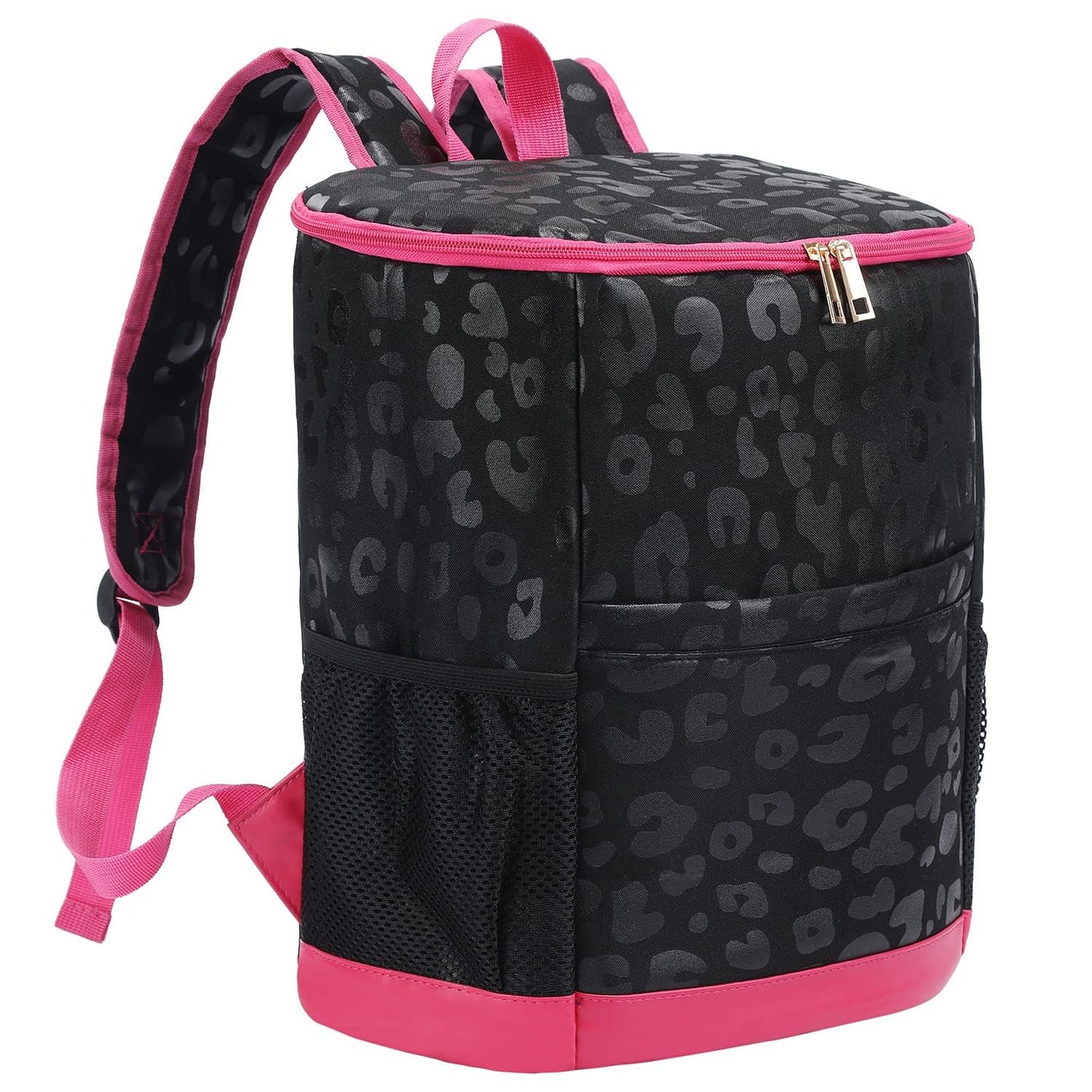 Leopard Camping Cooler Backpack Ice Chest Lunch Backpack 24 Cans Insulated Leak Proof Soft Beach Cooler Bag for Men Women Camping Hiking Picnic Travel Summer(Black Leopard)