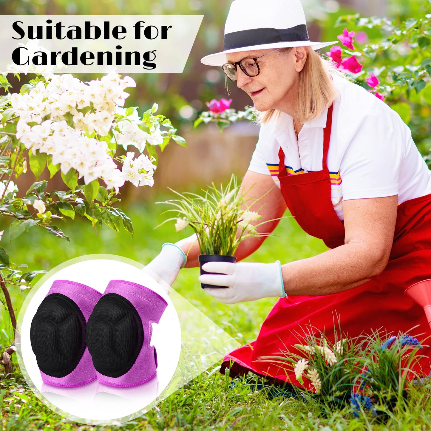 Berlune 2 Pairs Knee Pads for Gardening Cleaning Knee Pads for Men Construction Work Kneepads with Thick Foam, Anti Slip Collision Avoidance Kneepads for Garden Construction Flooring(Gray, Pink)