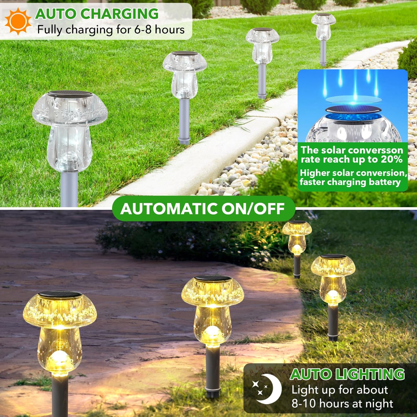 Benany Solar Lights Outdoor, 8 Pack Mushroom Lights Outside Waterproof, Solar Powered LED Lighting for Garden, Yard, Landscape, Path, Pathway, Lawn, Walkway, Driveway, Backyard Decor (Warm White)