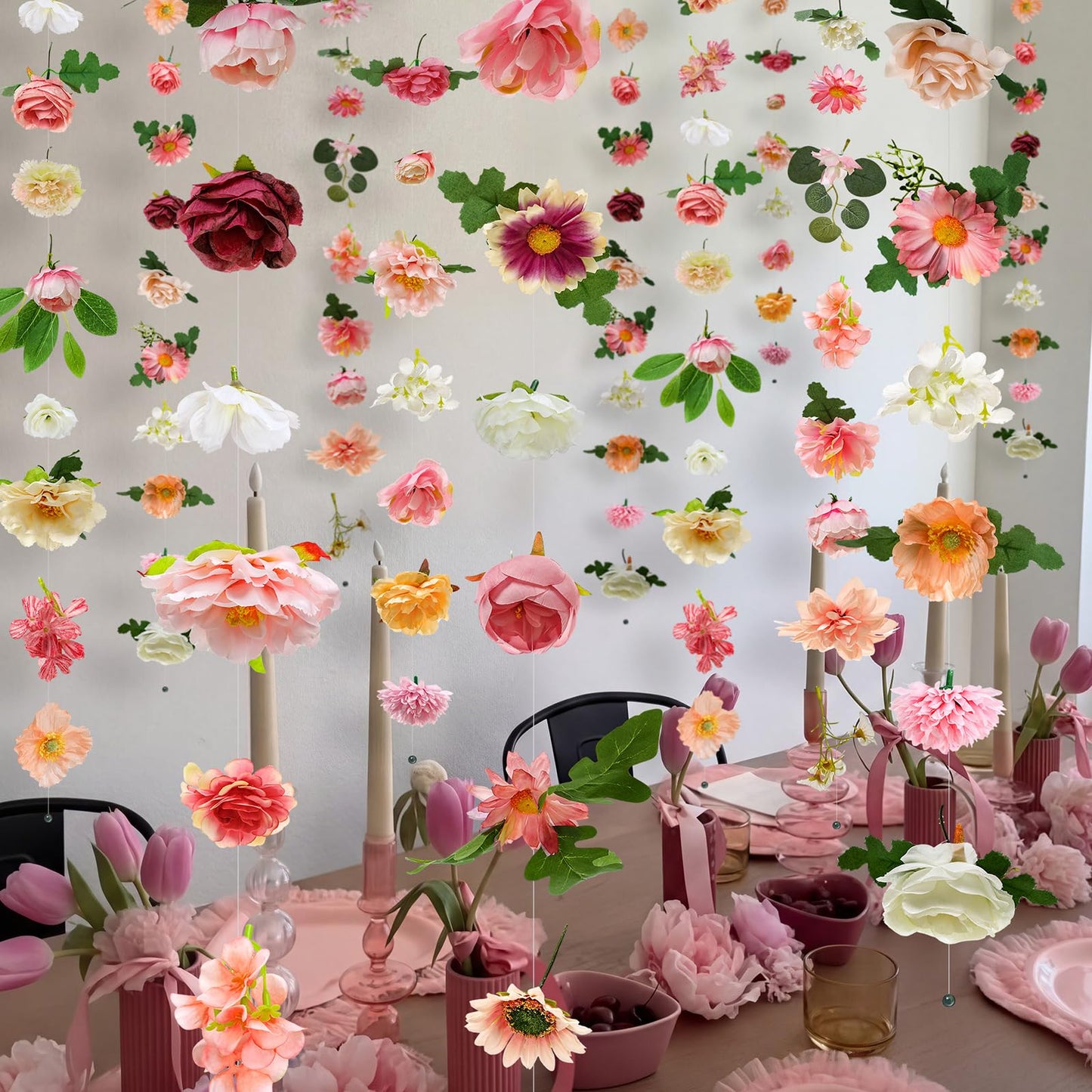 Suncalla 12 Pcs 70.8 ft Flower Garlands Hanging Artificial Wildflower Vine Decor from Ceiling Floating Floral Backdrop Silk Fake Flower Garland for Wedding Home Garden Wall Arch(Blossom)