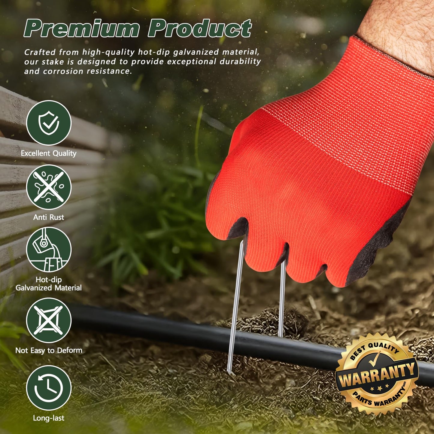 FEED GARDEN 6 Inch 300 Pack Galvanized Landscape Staples 11 Gauge Anti-Rust Garden Stakes Landscaping Fabric SOD Pins Yard Stakes for Weed Barrier Fabric