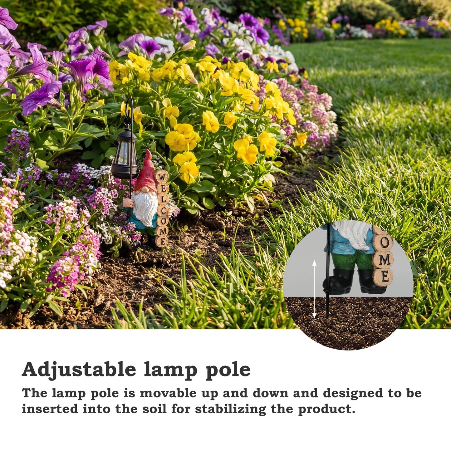 PETAFLOP Solar Garden Gnome Statue Decor with Welcome Sign, Funny Gnomes Figurine for Yard Patio Balcony Outdoor Decorations, Mother's Day Birthday Housewarming Gifts for Mom Grandma