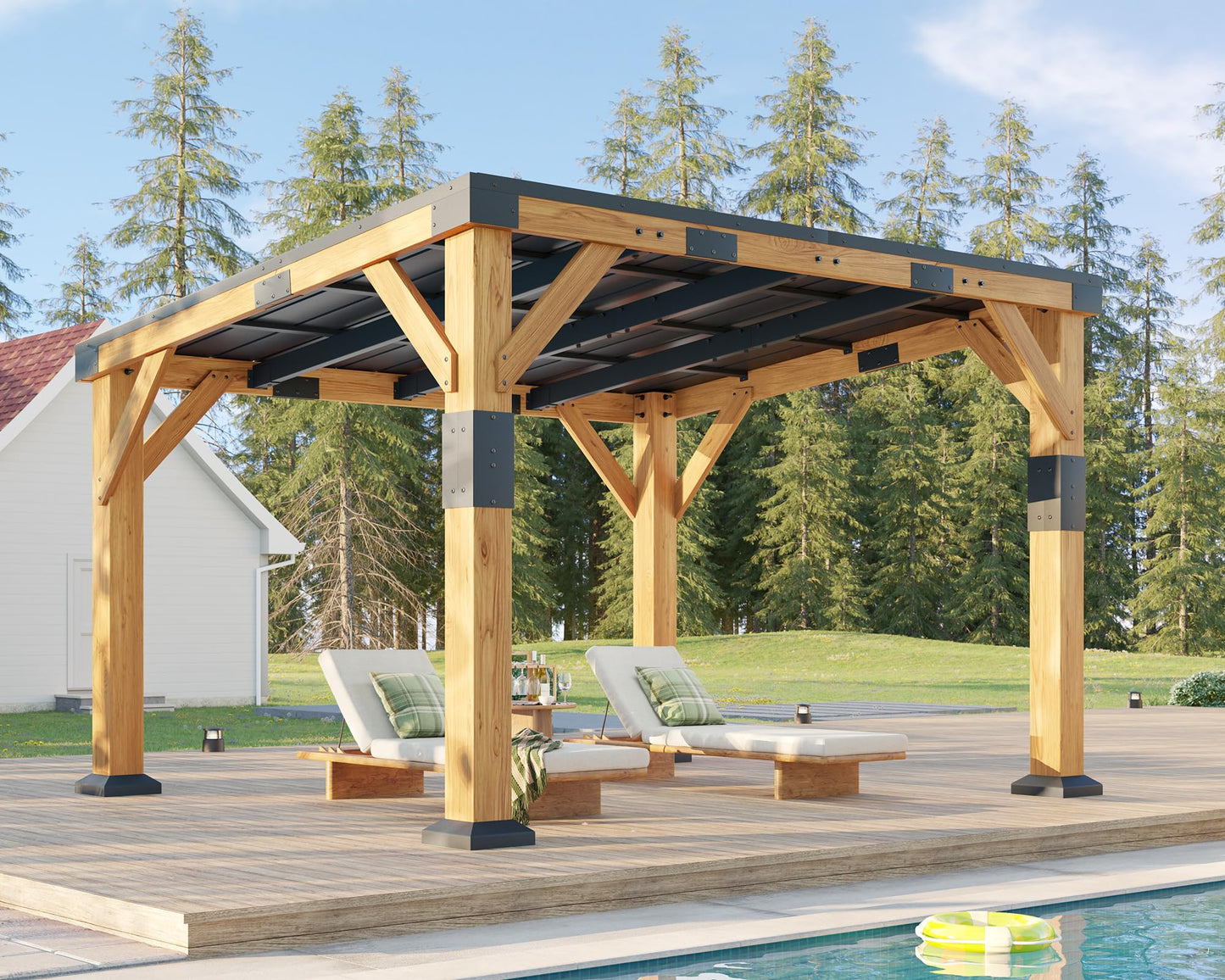 Jocisland 10' x 12' Cedar Wood Gazebo with Sloped Galvanized Steel Roof, Hardtop Gazebo Pavilion with Durable, Rot-Resistant Construction, Permanent Outdoor Pergola for Backyard, Garden & Deck