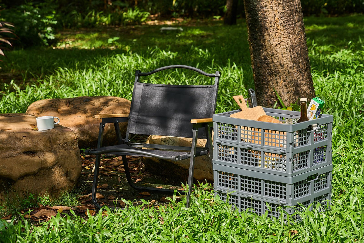 Aebeky 3-Pack Plastic Collapsible Storage Crates-30L,Foldable Plastic Crates for Storage (Gray)