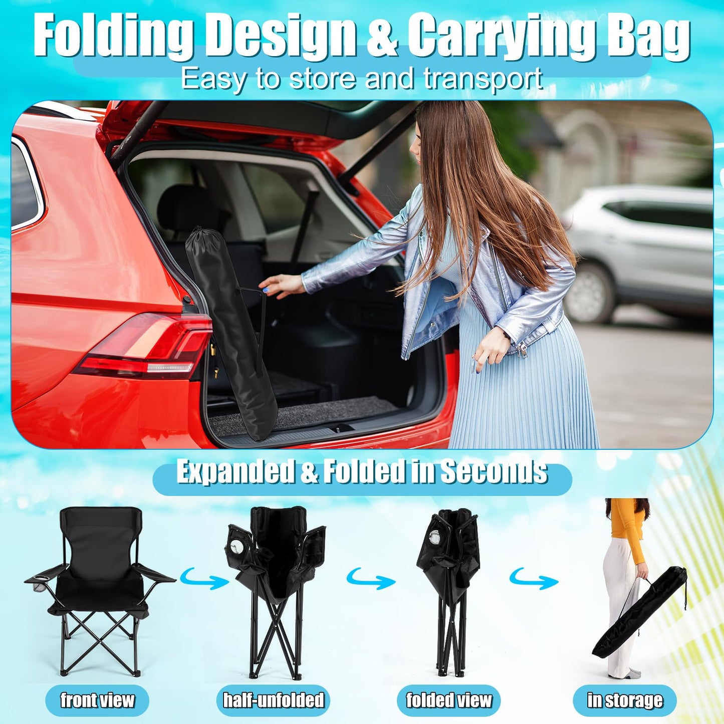 Yuntau 2 Sets Beach Chair with Umbrella Foldable Camping Chair Fold up Umbrella with Universal Clamp Large Portable for Outdoors Fishing Camping Hiking Travel Picnic Beach (Black,Blue,White)