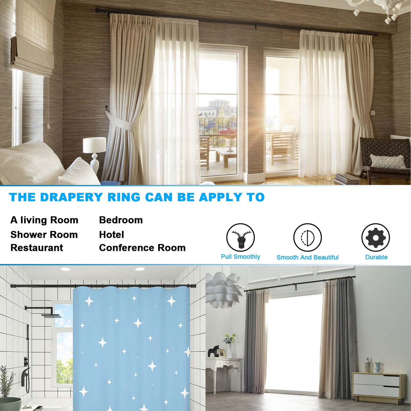 40 PCS Black Curtain Rings with Eyelet Apply for Up to 1.0 inch Curtain Rod (Black Drapery Rings)