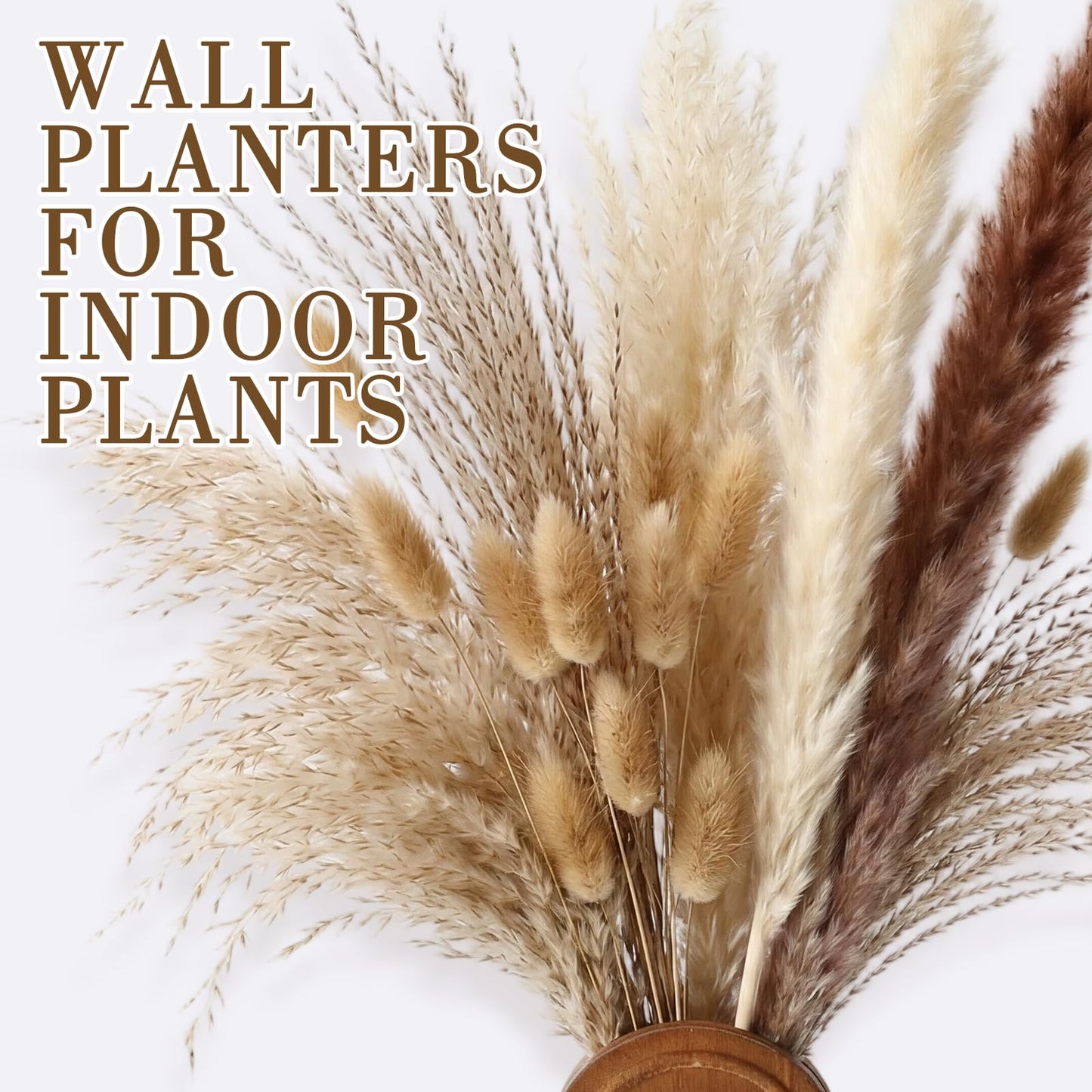 Ninehaoou 4 Pcs Wood Wall Planter Vase with Artificial Flowers, Farmhouse Boho Wall Hanging Decor for Living Room Entryway Bathroom Bedroom Kitchen Office Home Decoration(24 Pcs,Dried Pampas Grass)