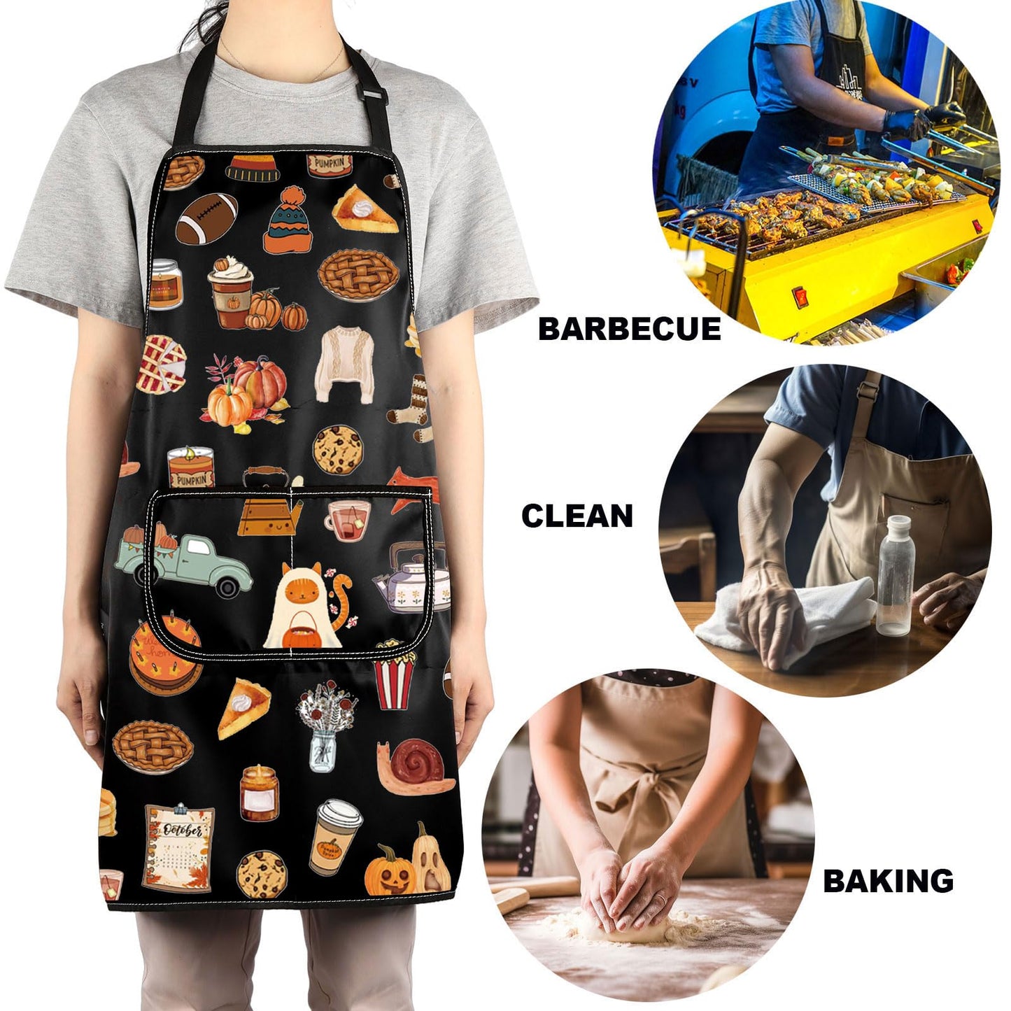 G2TUP Fall Vibes Kitchen Apron Autumn Apron With Pockets Pumpkin Season Apron Fall Theme Kitchen Gifts (CatSweater)