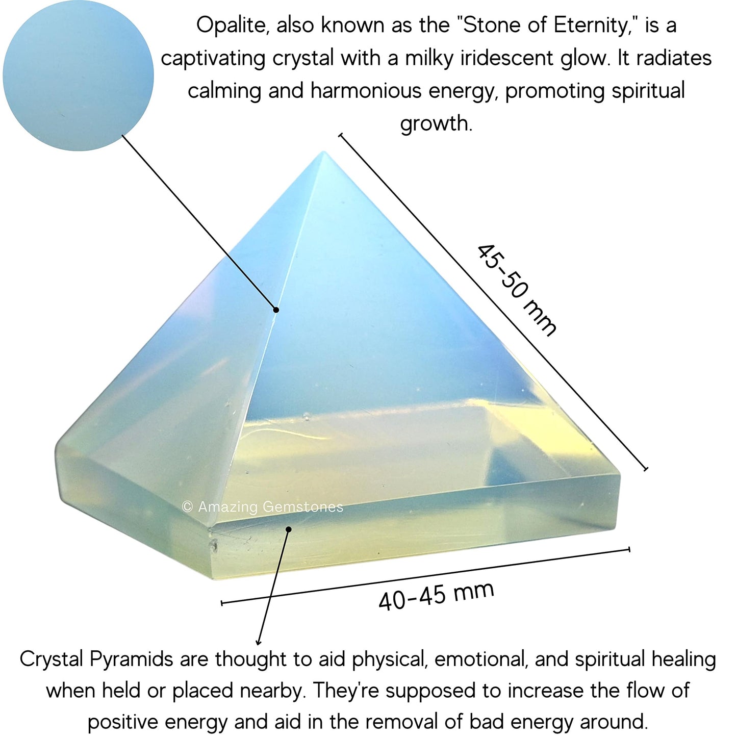 Amazing Gemstone Opalite Pyramid Crystal Healing Stones - 2" Great Pyramid Figurine of Natural Stone Pyramid for Meditation, Reiki, Chakra Balancing and Crystal Pyramids Grid