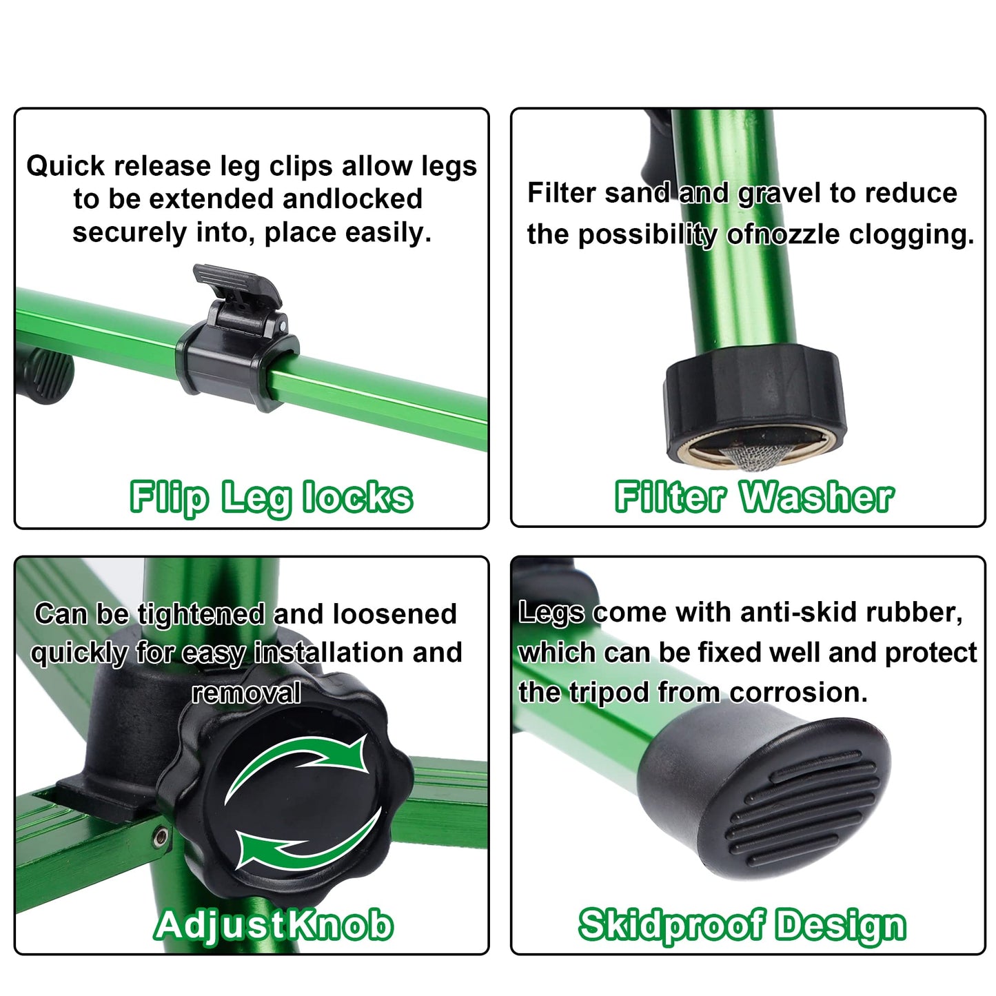 Biswing Impact Sprinkler Head on Tripod Base, Heavy Duty Lawn Sprinklers, 360 Degree Large Area Irrigation, Metal Sprinkler Nozzle & Solid Alloy Metal Extension Legs Flip Locks, 2 Pack