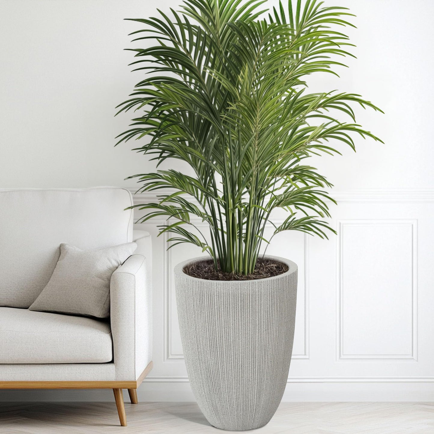Ultym 19" Tall Planter for Indoor Outdoor Plants, Set of 2 Large Flower Pot with Drainage Hole, Weather/UV-Resistant Resin Planters for Garden Patio Porch Home office Decor, Mediterranean Beige Fluted