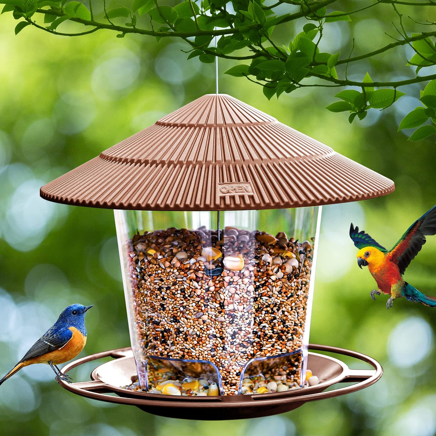 Hanizi Bird Feeder Outdoor Hanging for Wild Bird Seed, Brown