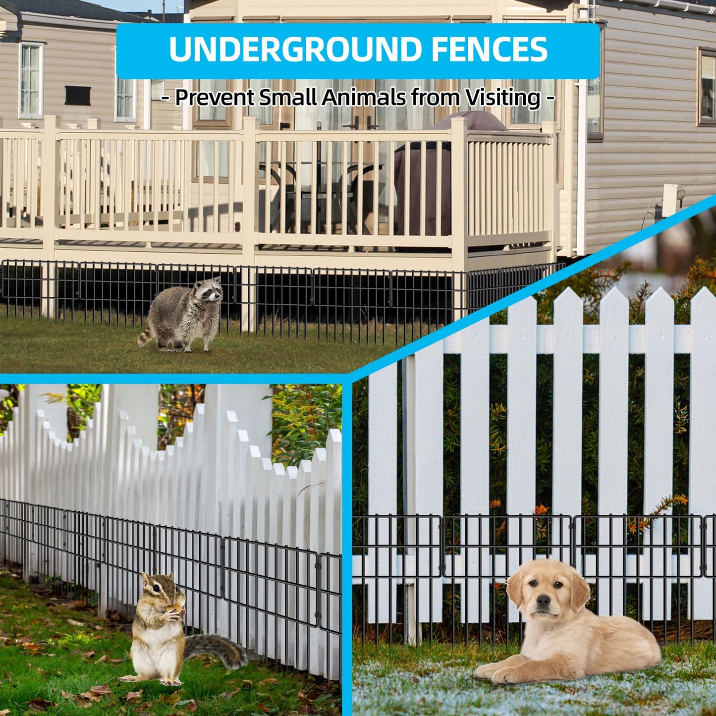 25 Panels Garden Fencing Animal Barrier, 17in (H) X 27ft (L) Dog Dig Fence Barrier, 1.25in Gap Rustproof Metal Stakes Decorative Garden Fence, Ground Defense Border Fence for Outdoor, Yard, Patio