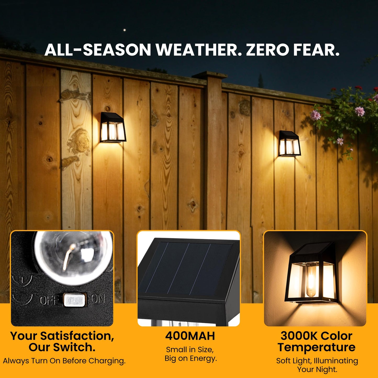 GIGALUMI Solar Fence Lights, 8 Pack Fence Outdoor Waterproof Lights Solar Powered, Warm White Yard Decorations for Garden, Post, Front Door, Backyard, Porch, Deck