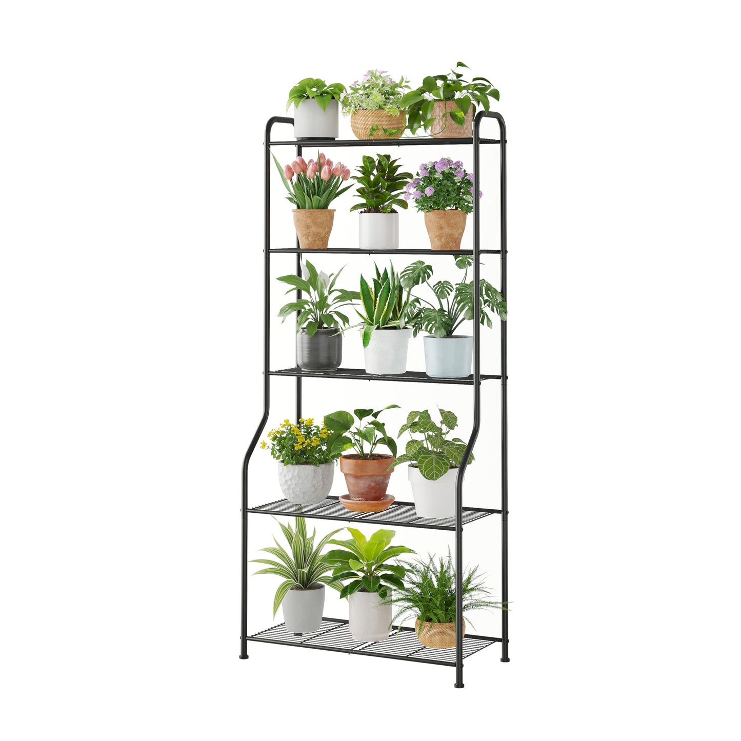 Kitsanery Plant Stand Indoor Outdoor for Multiple Plants, 5 Tier Tall Heavy Duty Metal Shelf, Large Flower Pot Holder Ladder for Garden, Patio, Living Room, Balcony, Black