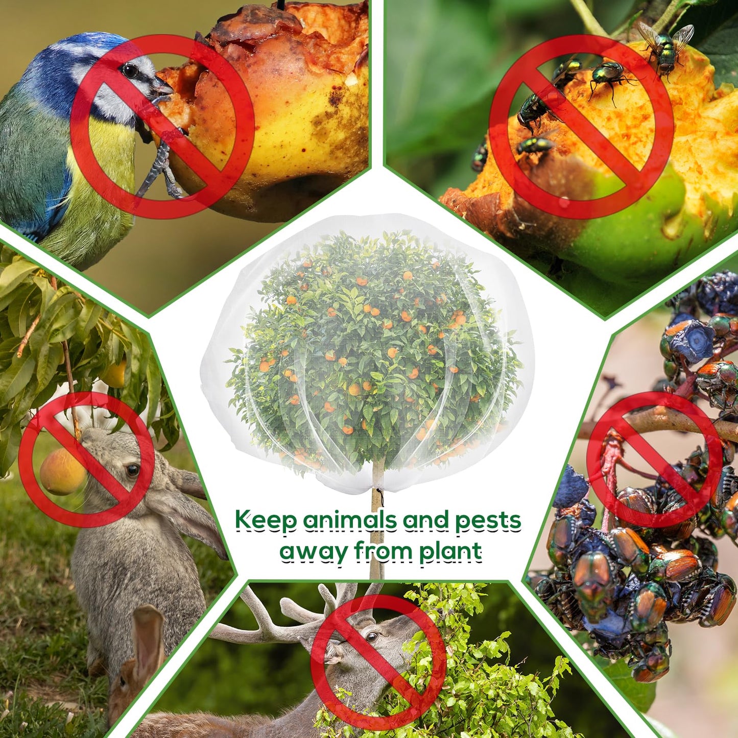 2PCS Fruit Tree Netting with Drawstring, 7 x 6ft Ultra-Fine Mesh Garden Insect & Bird Protection Cover, Breathable Reusable Tree Netting for Citrus, Apple, Peach & Shrubs