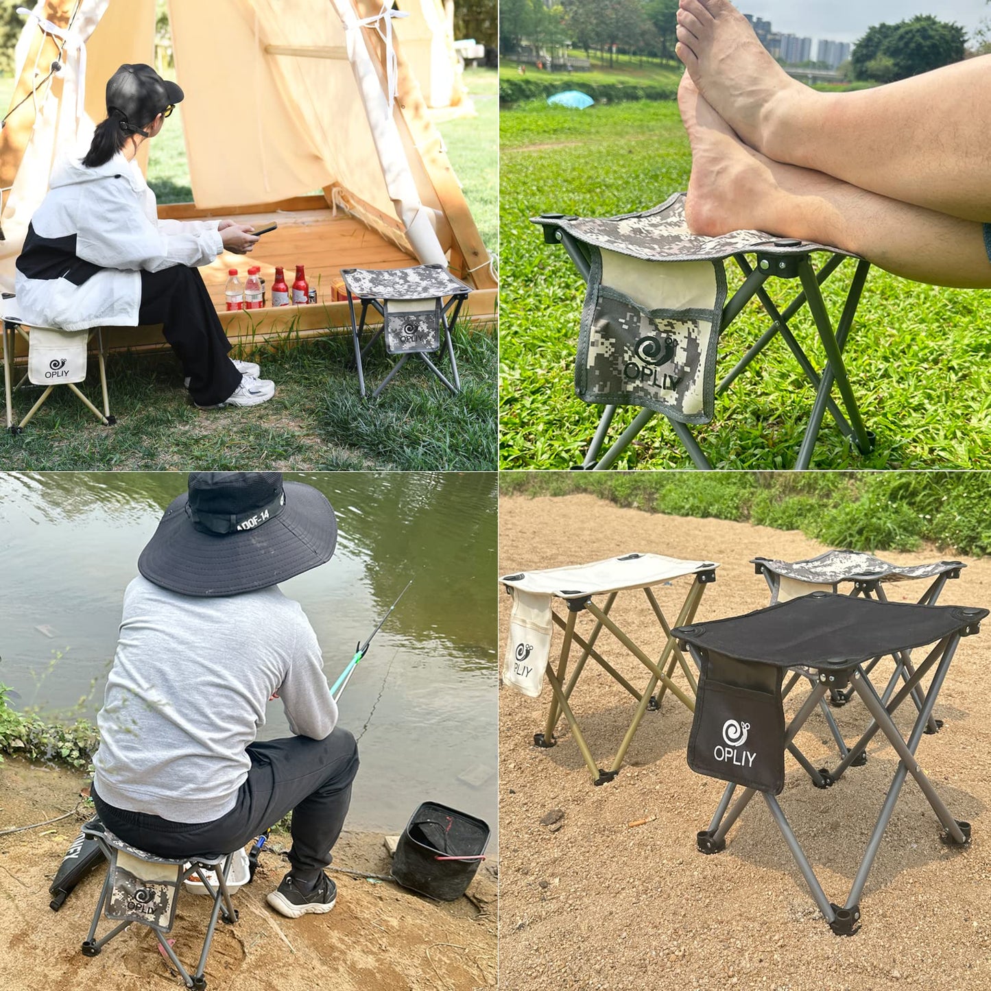 Opliy Camping Stool 2 Pack,13.5 Inch Portable Folding Stool for Outdoor Gardening and Beach Hiking Fishing,Foot Stool with Carry Bag (Camouflage)