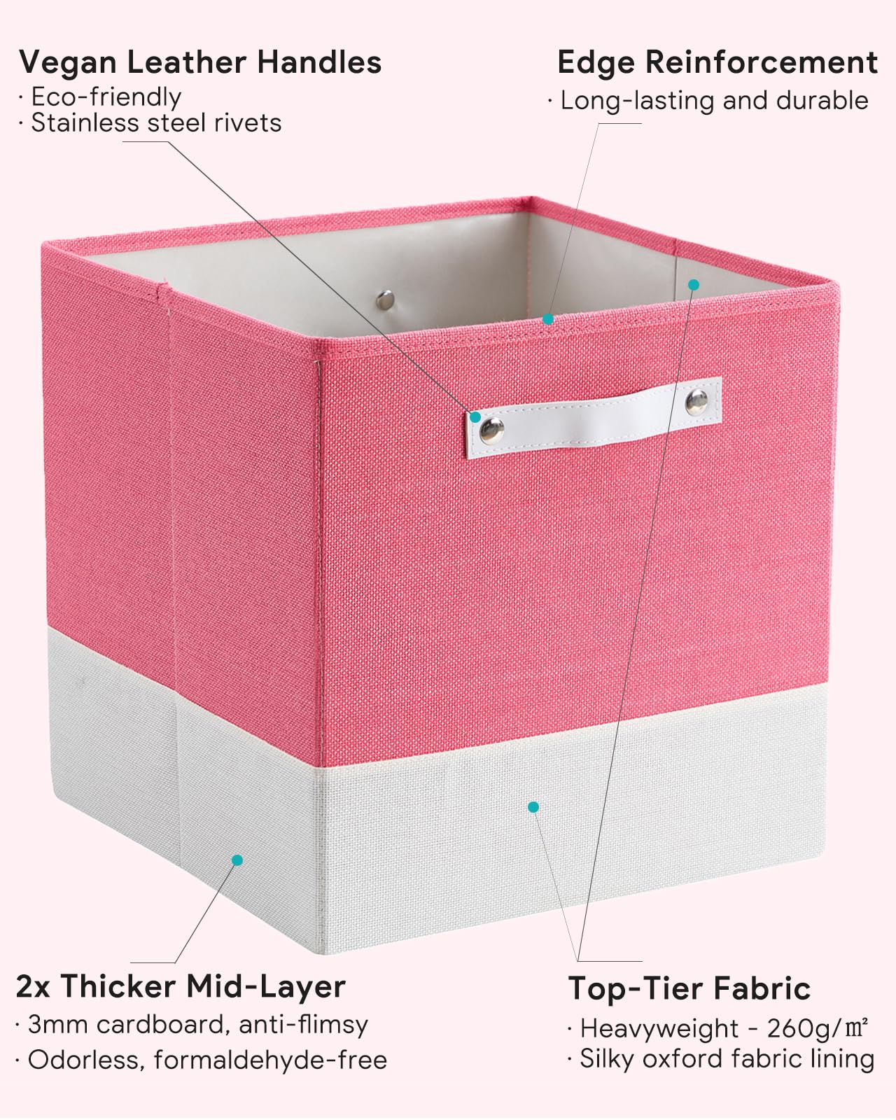FABINADO Storage Cube Bins | 7.7 oz/yd² Fabric Cubby Organizer Baskets for Shelf, Closet, Cabinet, Wardrobe | KALLAX Shelving Unit Insert Drawer | 4 Pack, Macaron & Cream White, 13x15x13 Inch