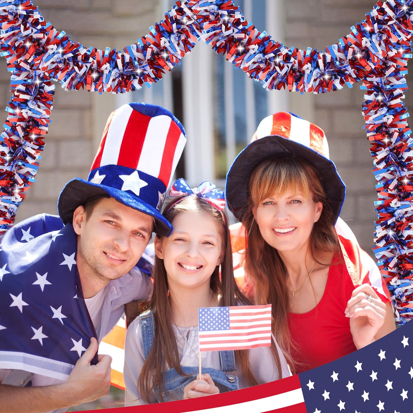 50 FT 4th of July Tinsel Garland Red White and Blue Garland Fourth of July Garland Patriotic Garland for Home Party Holiday Celebration Memorial Day Independence Day 4th of July Decorations