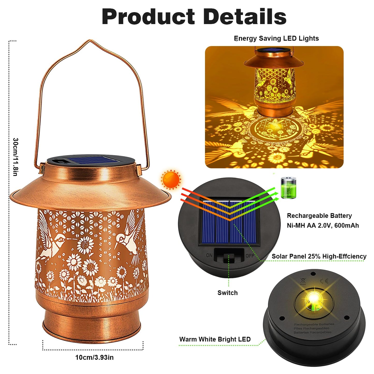 Hummingbird Solar Lanterns Outdoor Waterproof, Birthday Mother's Day Gifts for Women Mom Grandma, Metal Solar Hanging Lights Garden Decor for Yard Patio Lawn Pathway Landscape