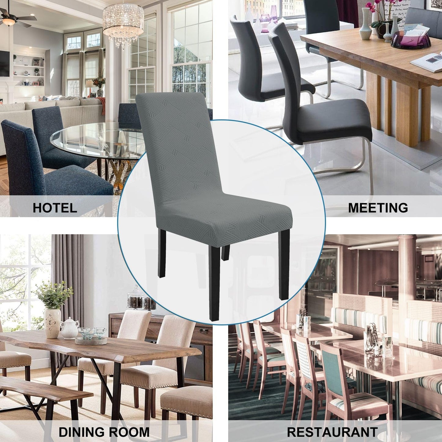 YSTELLAA Dining Chairs Cover Set of 4,Chair Covers for Dining Room Stretch Parson Chair Slipcovers Removable Washable Kitchen Chairs Seat Covers,Light Gray