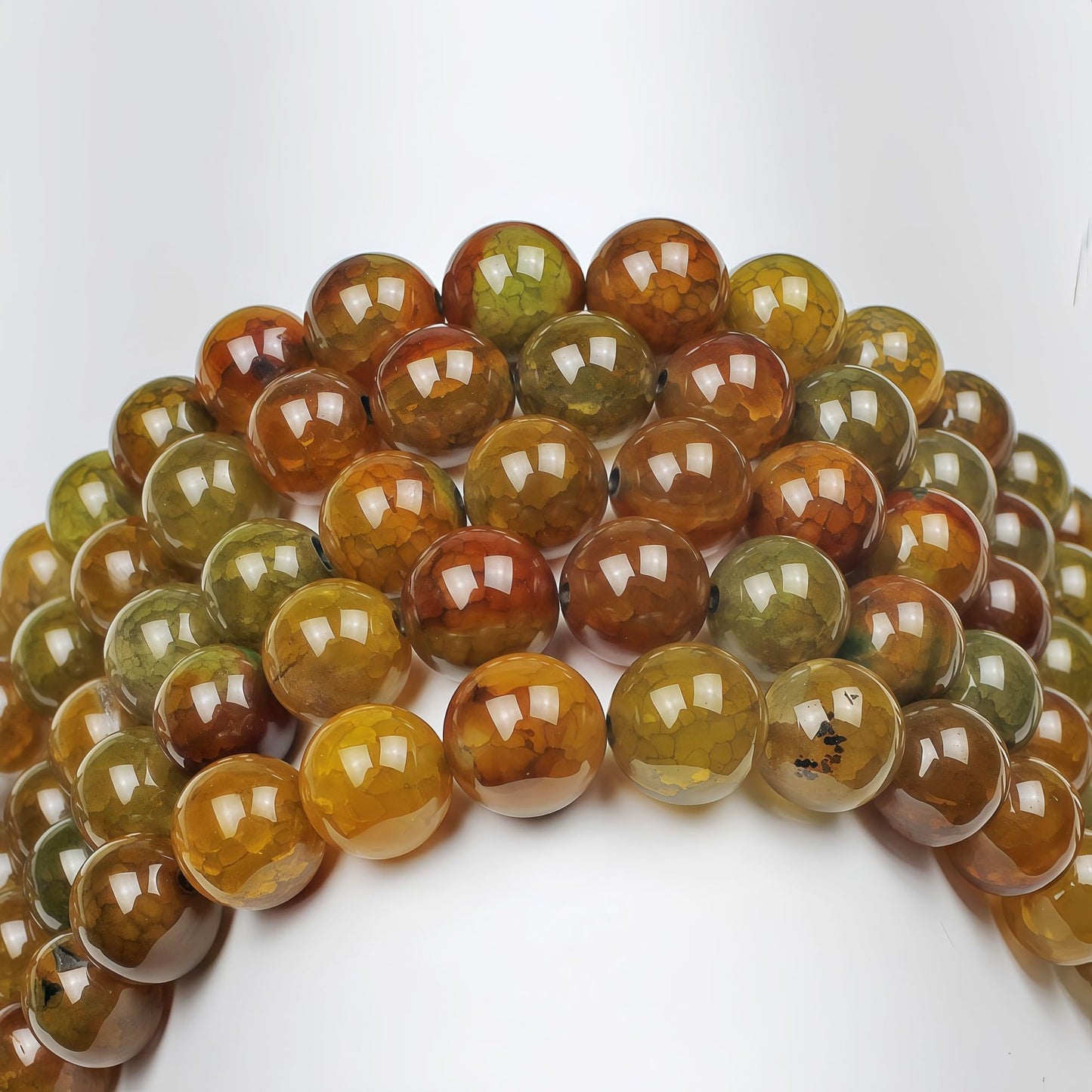 MJDCB Natural Ancient Crack Agate Beads Yellow Dragon veined Stripe Agate Round Stone Beads for DIY Necklace Bracelat Jewelry Making 15" (8mm)
