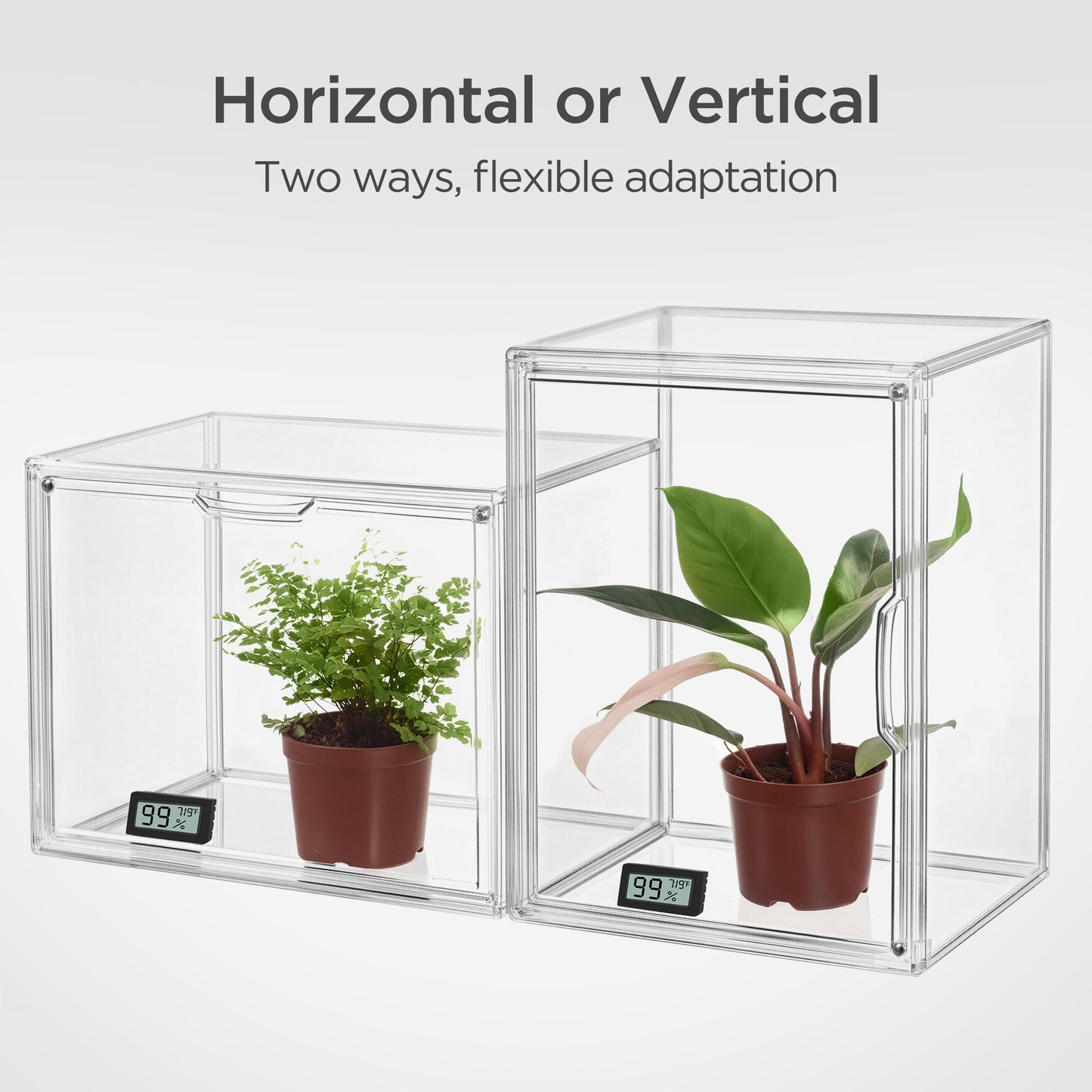 HBlife Mini Greenhouse for Indoor, Clear Stackable Green House with Magnetic Waterproof Door for Small Plants Nursery Germination, Tabletop Portable Greenhouse, 14.1x8.6x10.6 Inch (2 Pack)